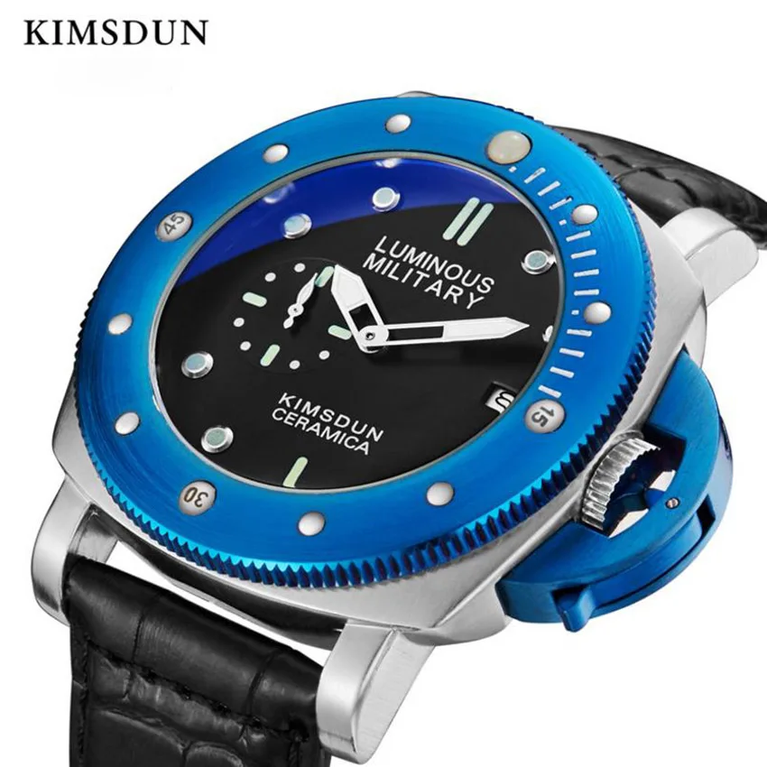 Модные мужские кварцевые часы Reloj Hombre KIMSDUN с кожаным ремешком аналоговые