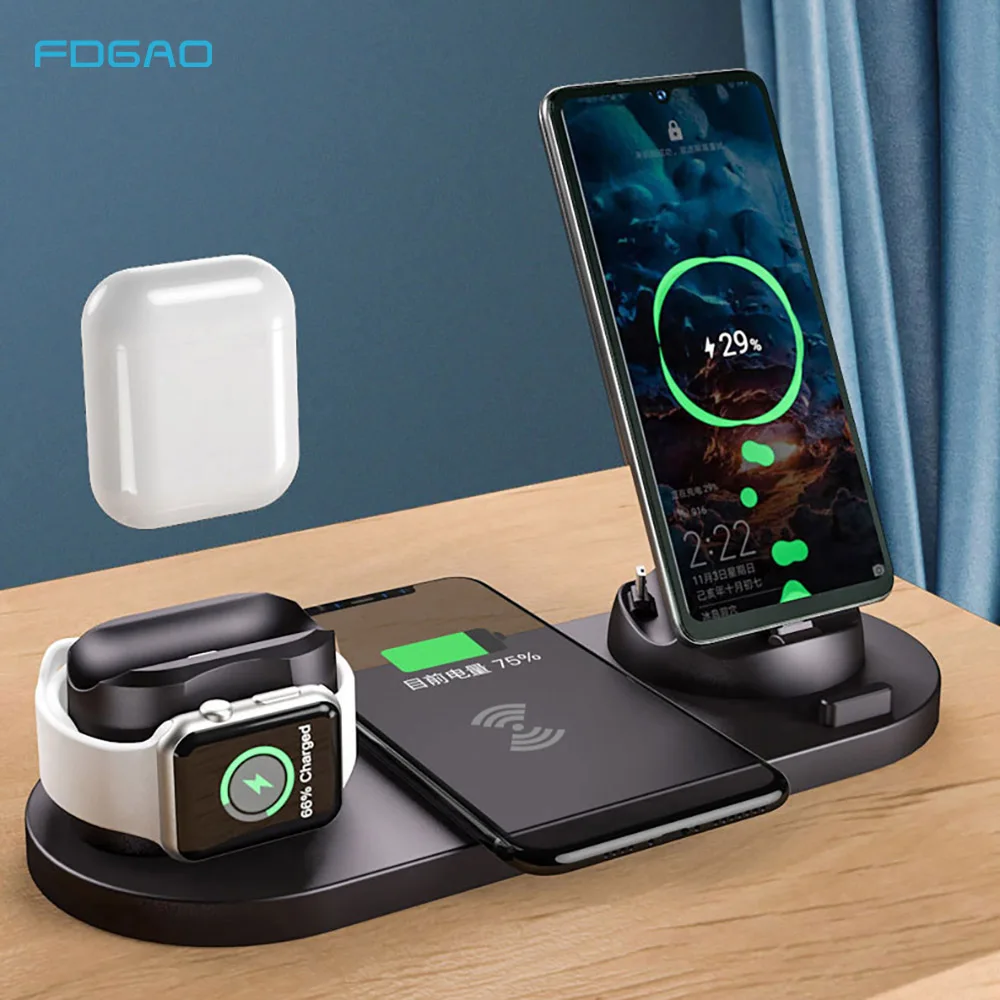 4 in 1 Wireless Charger Dock Station 10W Qi Fast Charging Stand For iPhone 12 11 XR XS X 8 Apple Watch 2 3 4 5 6 SE AirPods Pro