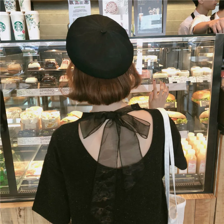 Новая летняя футболка с бантиком, Женская Футболка Harajuku, яркие шелковые футболки, рубашка, винтажные готические каваи топы, одежда DV813