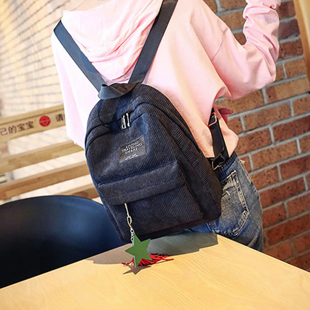 Модные женские Мини Простые вельветовые рюкзаки, Дамский студенческий стиль, чистый цвет, большая вместительность, для отдыха, двойная сумка на плечо