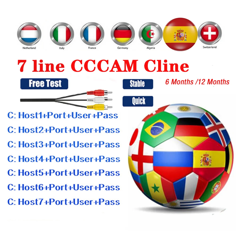 Cccam Cline for 1 Year Most Stable CCCams Support Europe Spain for Satellite tv Receiver WIFI FULL HD Freesat v7 DVB-S2 Receptor