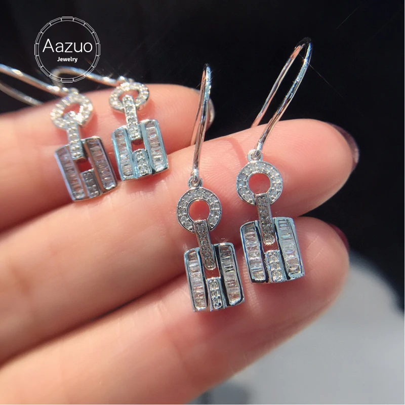 Aazuo Real 18K White Gold Real Natural Diamonds 0.28ct Classic Fairy Princess Hook Earrings gifted for Women Wedding Party Au750