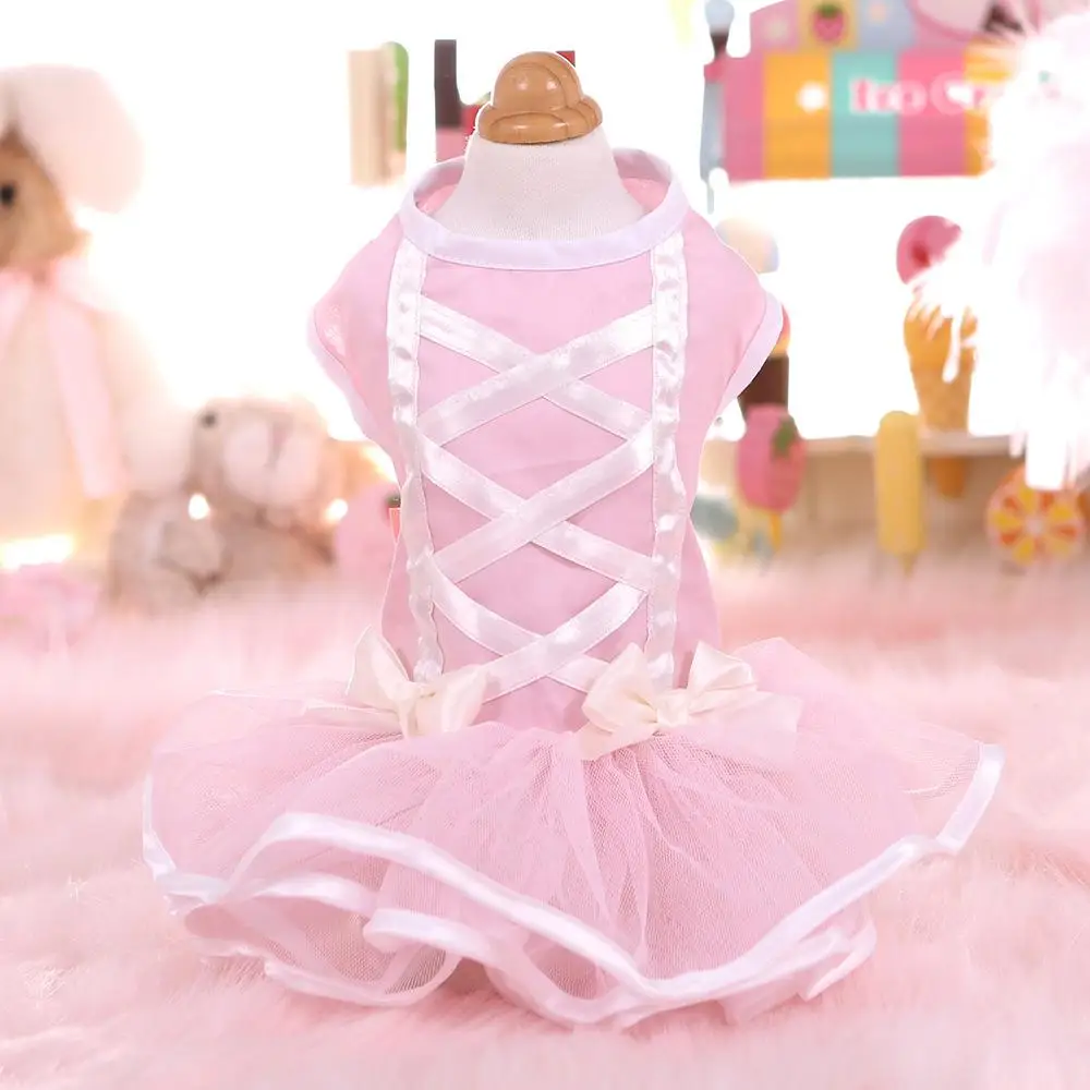 Kawaii весна лето кружева прекрасный кот одежда для собак одежда Чихуахуа Йорк Bomei модное платье MK19A18 - Цвет: Розовый