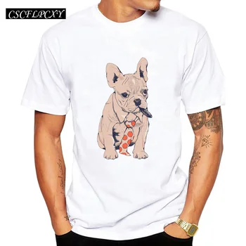 

Hot sales French Bulldog Boss funny design Men t-shirt cartoon dog smoking printed male tops short sleeve fashion tee