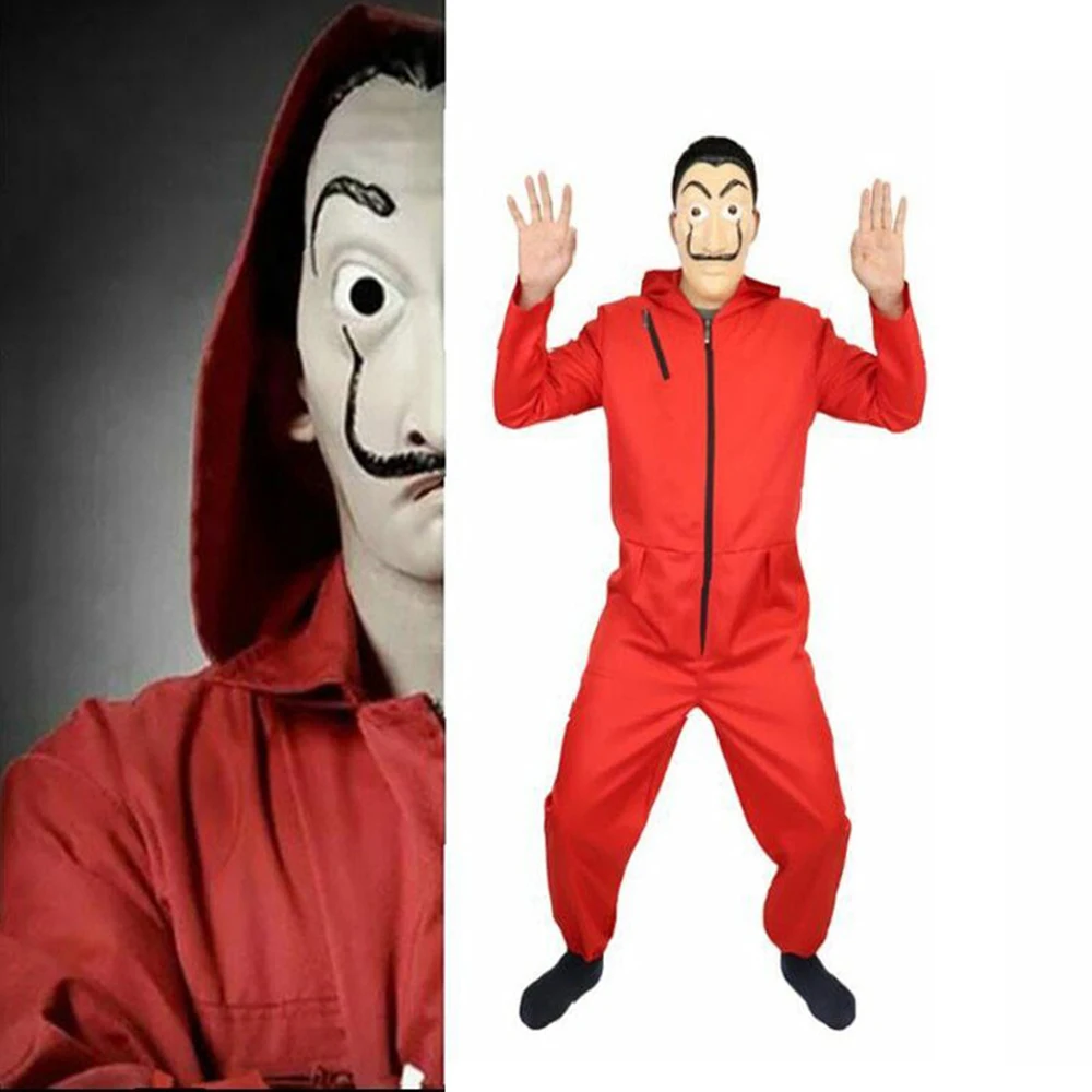 Banknote House Dali Dali Siamese Clothing Red Onesies Clown Costume Cosplay Halloween La Casa De Papel Face Mask Clothing (1)