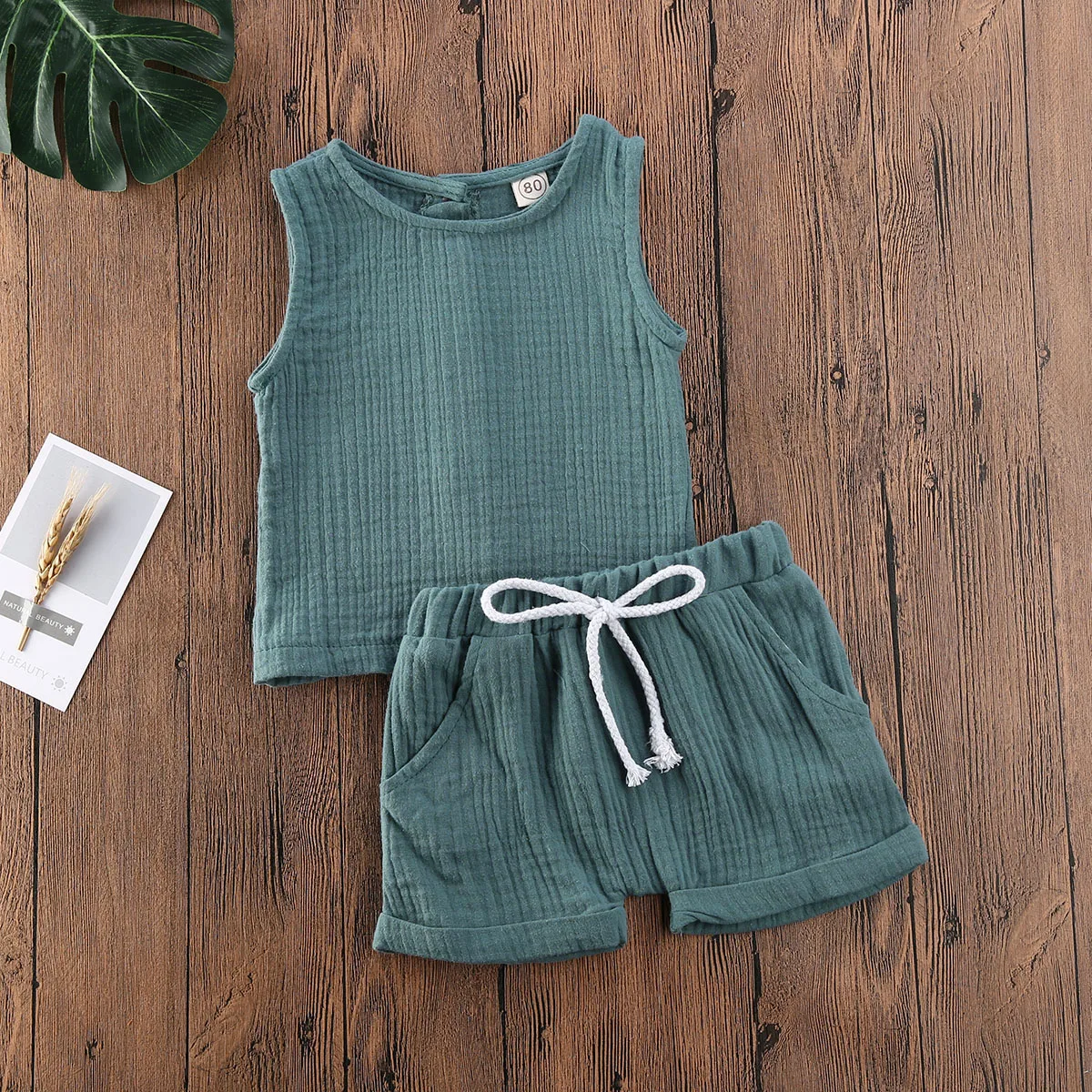 Emmababy-vêtements tricotés en coton | Vêtements pour bébés garçons et filles, gilet sans manches, pantalons courts, 2 pièces, couleur unie