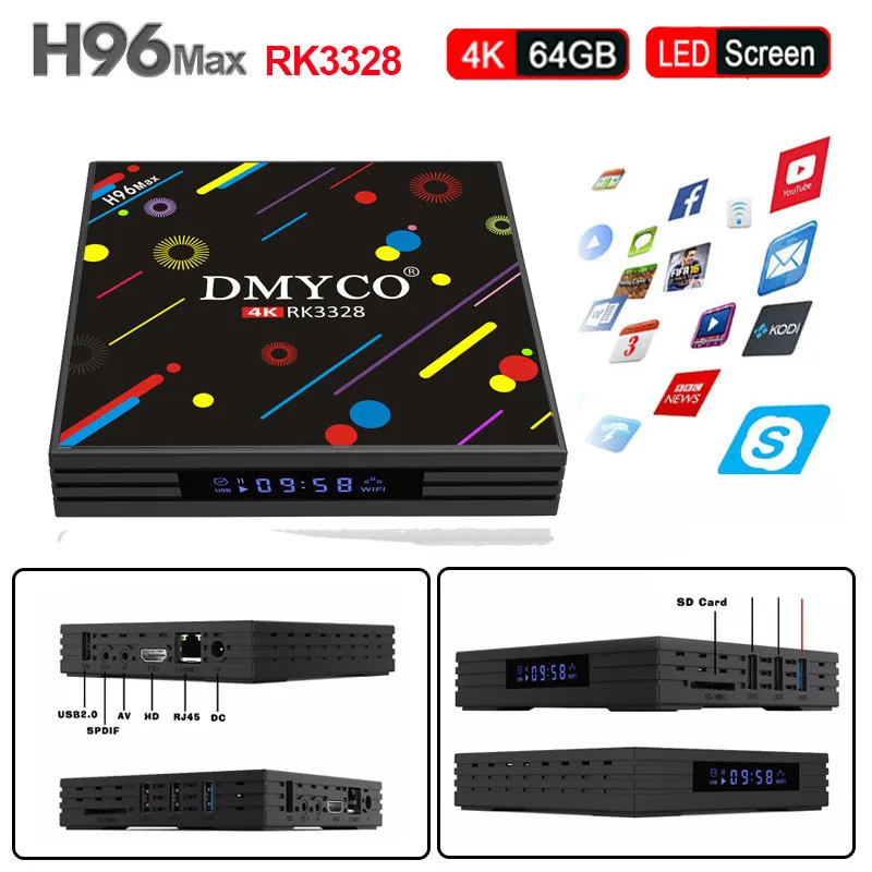 

H96 MAX H2 LED Screen TV Box Android 7.1 RK3328 Quad Core 4GB 64GB 2.4G/5G Dual WiFi Bluetooth USB 3.0 Smart Media Player