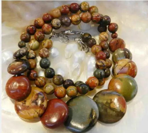 

Natural 6-20mm Multicolor Picasso Jasper Round & Square Beads Necklace #1320