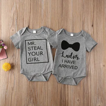 

2020 Summer Newborn Infant Baby Boy Bodysuit Child Short Sleeve Funny Words Print Jumpsuit Clothes Outfits Set