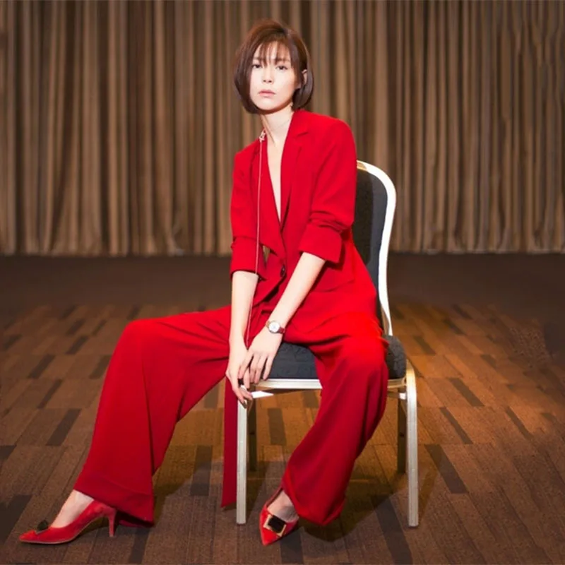 Красные женские деловые костюмы Офисная форма комплект из 2 предметов Женская