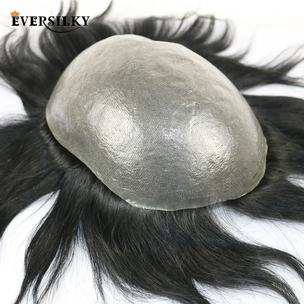 Eversilky-Peluca de cabello humano 100% para hombre, tupé de PU duradero, Natural, sistema de reemplazo
