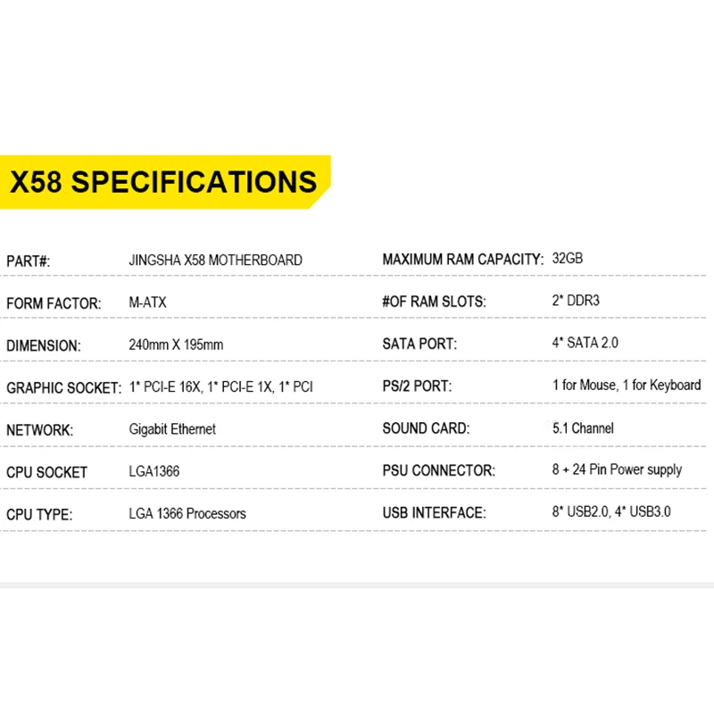 Seller  X58 LGA 1366 Motherboard LGA1366 Support REG ECC DDR3 and Xeon Processor USB3.0 AMD RX Series