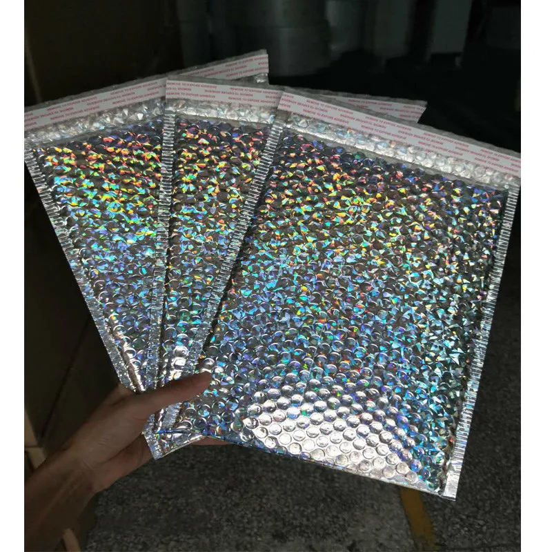 50PCS/Pack 15*18cm Laser Packaging Shipping Bubble Mailer Gold Foil Plastic Padded Envelope Gift Bag Mailing Envelope Bag