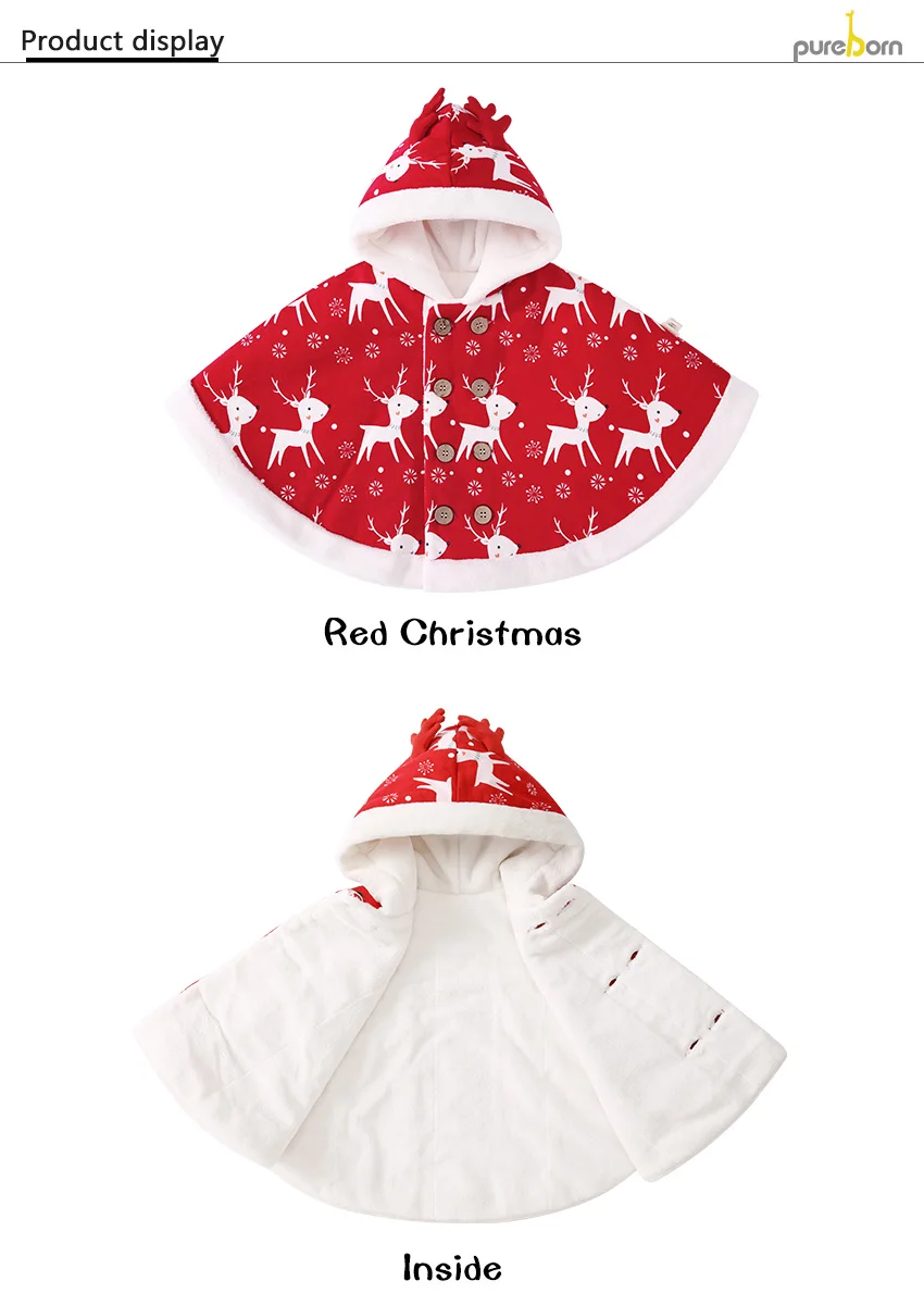 Pureborn/детское рождественское пончо унисекс с капюшоном и изображением оленя из мультфильма; накидка на сиденье автомобиля с плюшевой подкладкой; зимние куртки; пальто