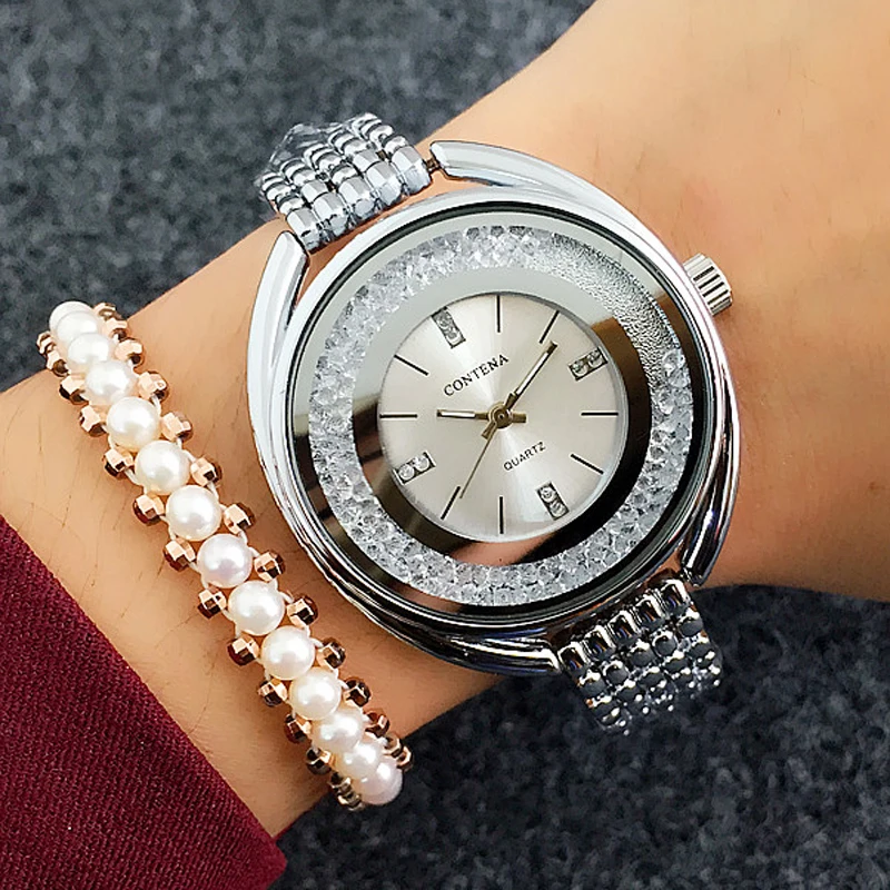 Reloj mujer, серебряные женские часы, роскошные модные брендовые ЖЕНСКИЕ НАРЯДНЫЕ часы, кварцевые наручные часы из сплава для девушек, женские часы с кристаллами