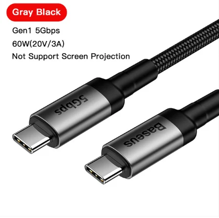 Baseus Кабель USB 3,1 type-C-USB C для MacBook 100 Вт PD Quick Charge 4,0 3,0 для samsung Note 10 S10 USBC USB-C шнур зарядного устройства - Цвет: Gray Gen 1 60W