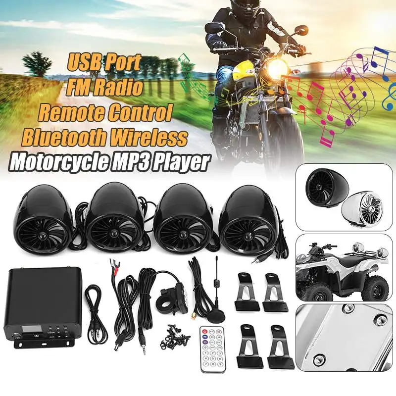 

Mofaner 4PSC Motorbike ATV Audio1000W 12V LCD bluetooth 4 Speakers+Amplifier Handlebar System Motorcycle/ATV
