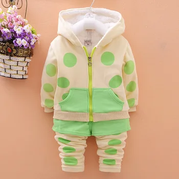 

Autumn And Winter Boys And Girls Suits Medium-small plus Velvet Korean-style Polka Dot Childrenswear Two Piece Set