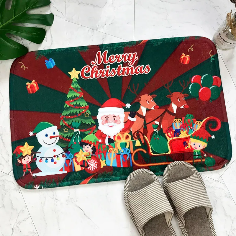

Christmas Carpet Home Floor Mat Cute Santa Claus Snowman Pattern Carpet Merry Christmas Home Room Hallway Floor Mat Decoration 8