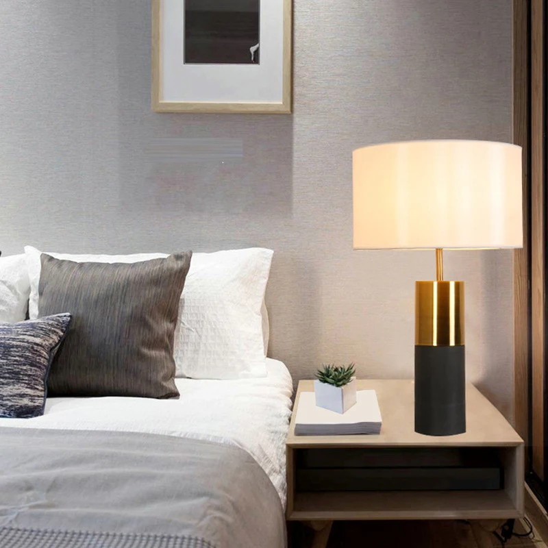 

Personality LED Table Lamp Simple Lamp Cement Base Cloth Lampshade Modern Designer Model Room Cafe Bedroom Bedside Table Lamp (U