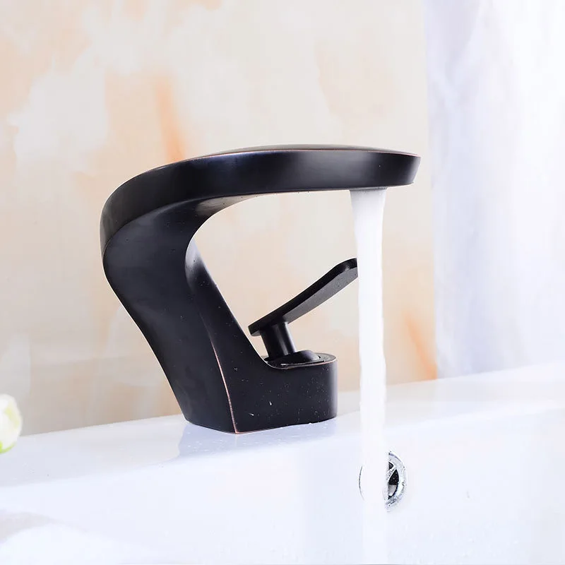 

European Black Ancient Basin Water Faucet Curved Serpentine Personalized Copper Hot Cold Mixed Water Store