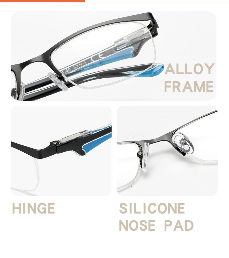 Сверхлегкие мужские очки для чтения женские мужские прозрачные линзы Половина оправа Очки для работы за компьютером Пресбиопия очки для чтения+ 1,5+ 2,5+ 3,0 PL290