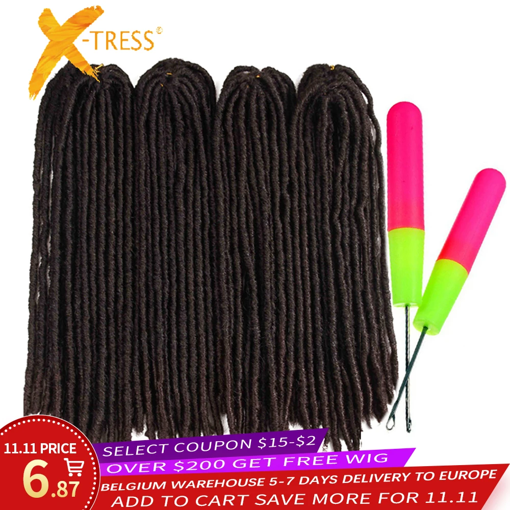

Synthetic Braiding Hair Extensions Dreadlocks Ombre Brown Color X-TRESS Soft Straight Faux Locs Crochet Braids Hair For Women