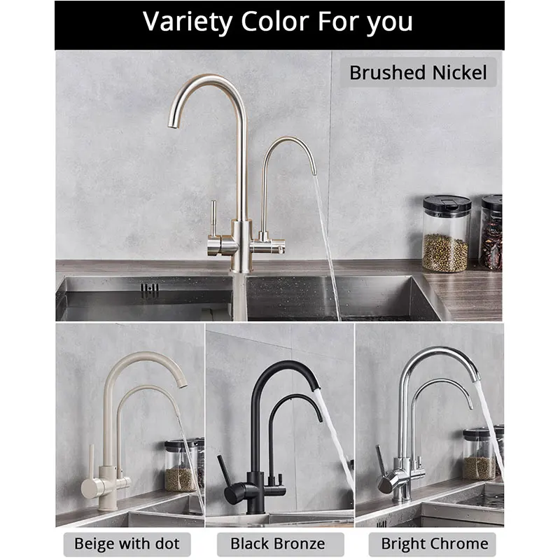 Filter Kitchen Faucets Dual Swive Spout Deck Mounted Mixer Tap 360 Rotation With Water Purification Features Crane Dual Handle