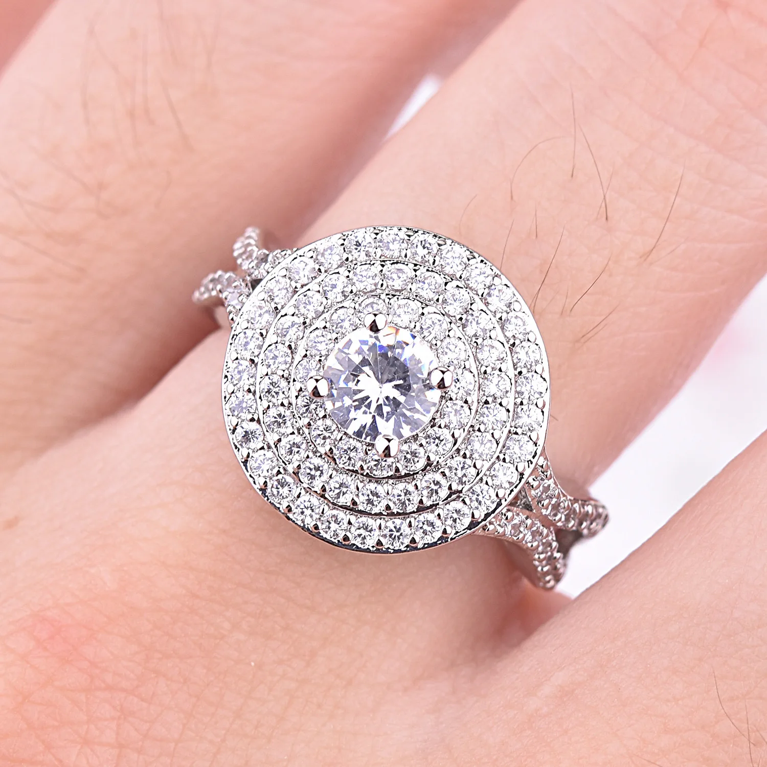 Copper Silver Color Anillos Fashion Jewelry Rings For Women Round White Zirconia Environmental Rhinestone Wedding Rings