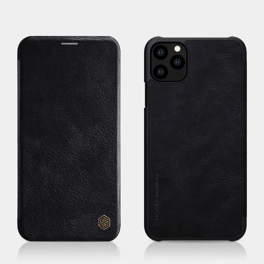 Black Кожаный флип-чехол Nillkin Qin с карманом для карт, Ультратонкий чехол для Apple iPhone 11 Pro Max XS X XR 7 8 Plus - Цвет: Black