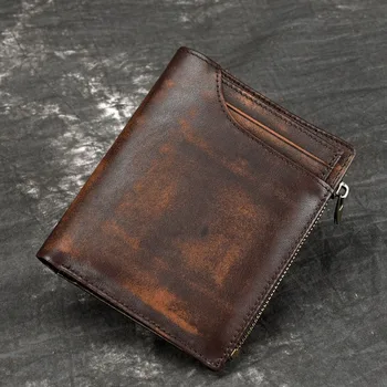 

Men's wallet short section hand-painted retro leather change pocket chuck layer cowhide vertical leather bag