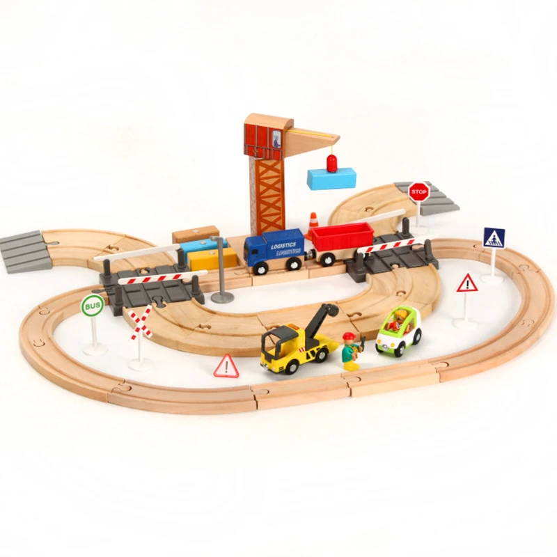 

43pcs Transport terminal toy car and Wooden Train Track Set Toys Children's Assembled Puzzle Toys Suitable for Brio Wood Tracks