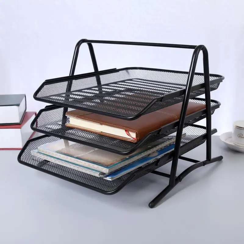 

Office Supplies Metal Iron Net Three Layer File Tray File Tray Pumping Data Rack Multilayer Desktop Organizing Rack