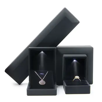 

Black Red Bracelet Box Square Wedding Pendant Ring Case with LED Light Jewelry Gift Storage Box