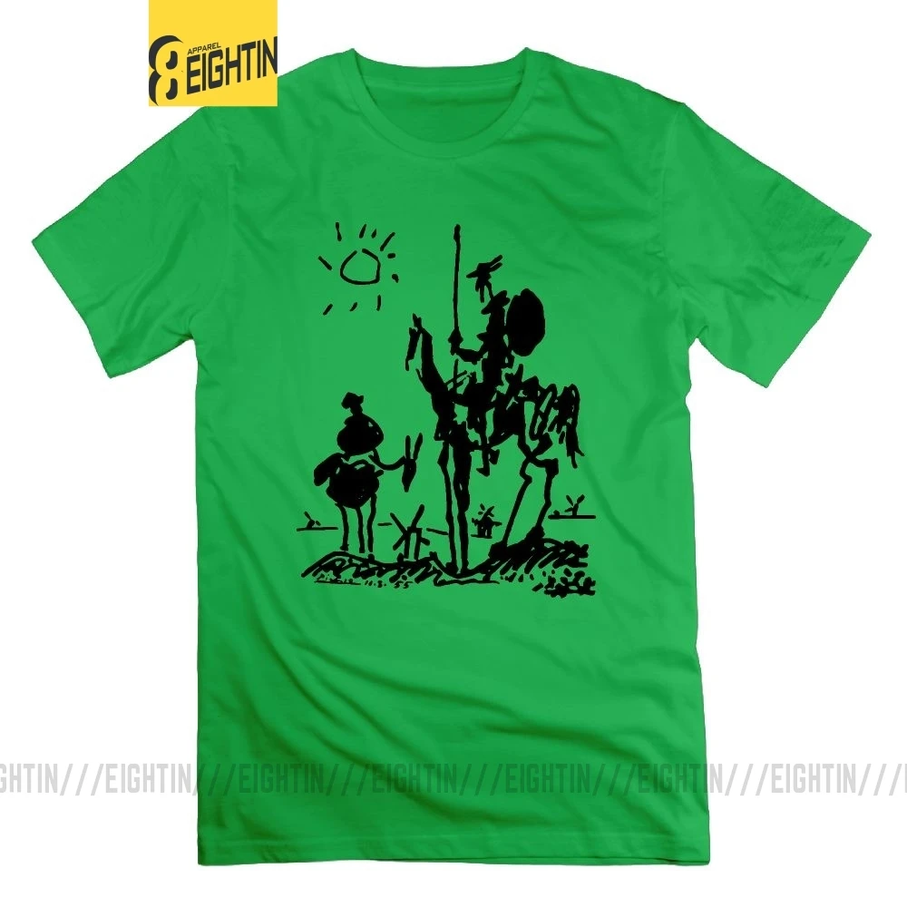Мужская футболка с рисунком Пикассо винтажные футболки с рыцаря Дон Кихот футболки с коротким рукавом из хлопка с круглым вырезом - Цвет: Зеленый