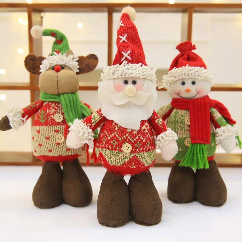 Рождественские куклы выдвижной Санта Клаус снеговик лося игрушки большой размер рождественские фигурки Рождественский подарок для ребенка красный орнамент с рождественской елкой
