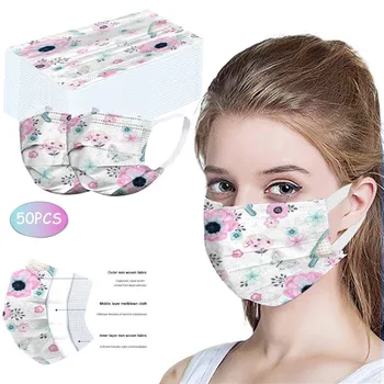 

50pcs Mask Disposable Non wove 3 Layer Ply Filter Mask mouth Face mask Breathable Earloops Masks Safety Protect Mascarilla