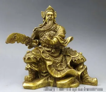 

YM 312 5"Chinese Pure Brass Copper Dragon Guan Gong Guan Yu warrior figurine statue