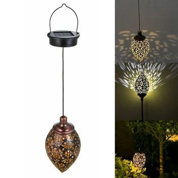 

Hollowed Out LED Decorative Solar Lamp Wrought Iron Yard Pathway Patio Hanging Lantern With Handle Porch Outdoor Garden Portable