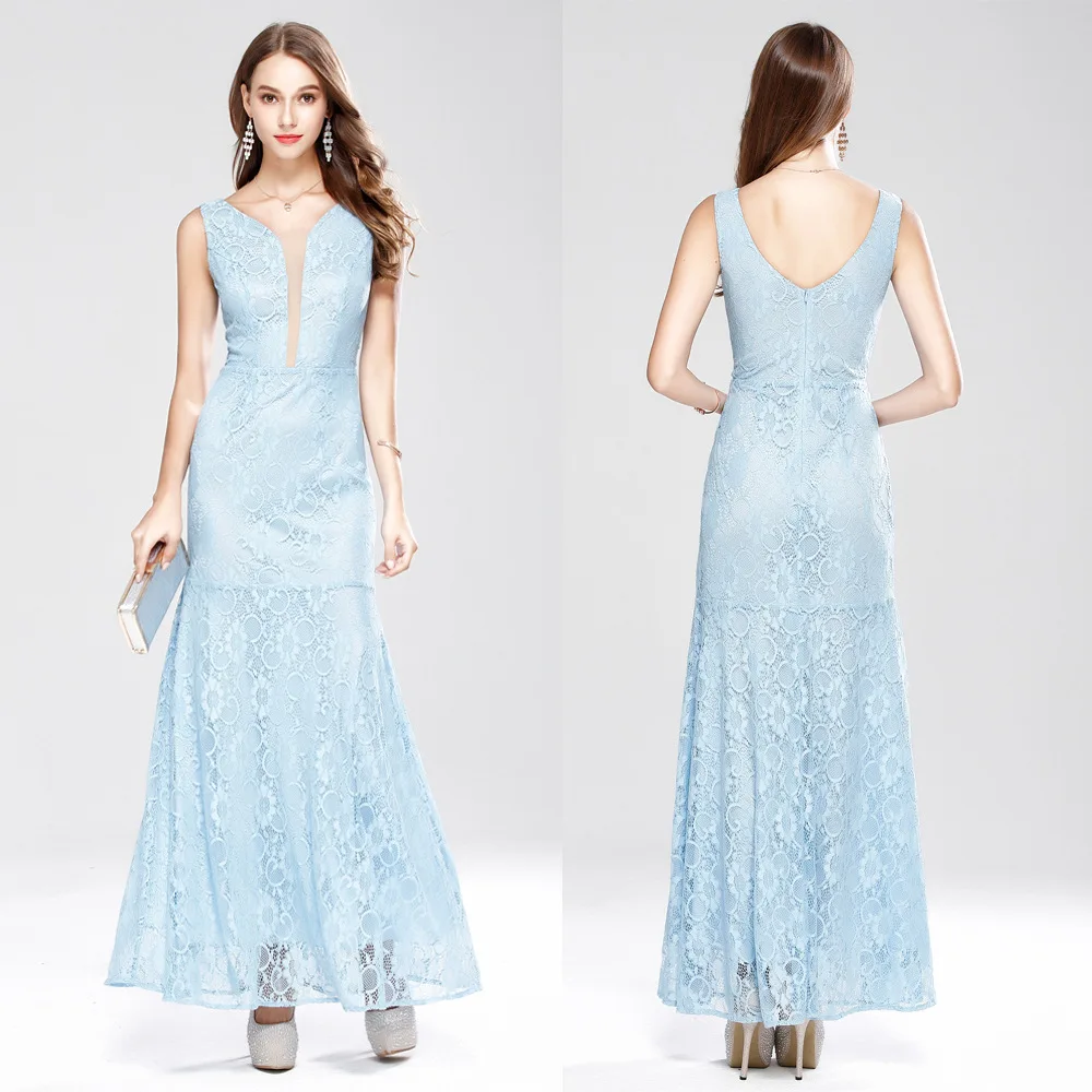 

Europe And America Hot Selling V-neck Lace Formal Dress Sleeveless Long Late Formal Dress Banquet Evening Dress