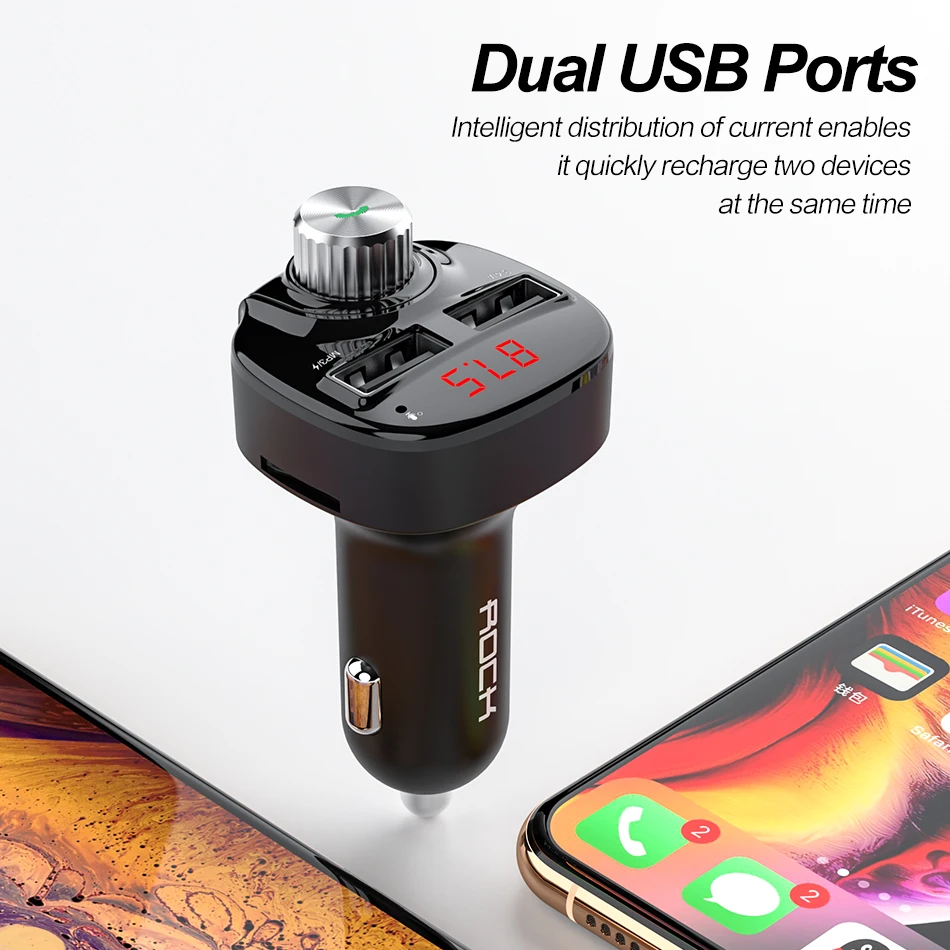  FM Transmitter Modulator Bluetooth Handsfree Car Kit Audio MP3 Player with 3.4A Dual USB Car FM Tra