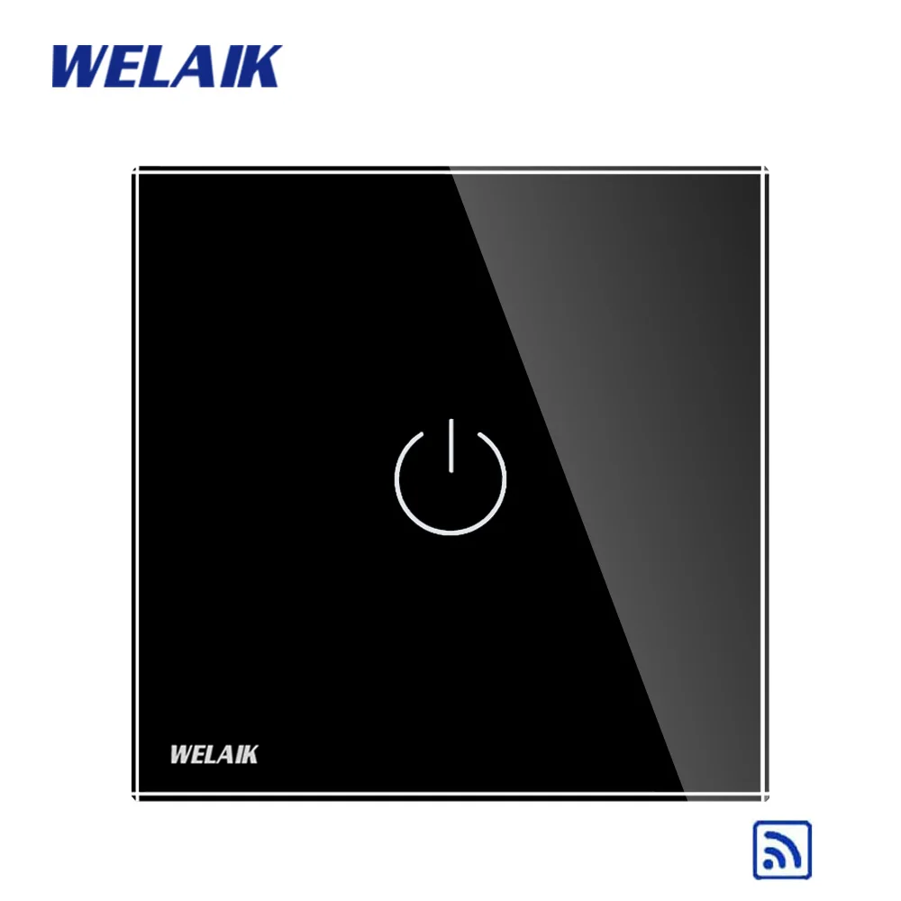 WELAIK UK RF 433MHZ настенный сенсорный выключатель-Кристалл Стекло-панель Переключатель-светодиодный светильник-пульт дистанционного управления-умный-переключатель 1ганг-1way B1913CW/BR01