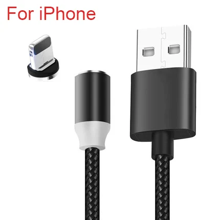 Магнитный зарядный кабель для IPhone 5 и 5S, 6, 6s, 7, 8 Plus, X, XS, type C, быстрая зарядка, Micro USB кабель, Магнитный зарядный кабель IY301 - Цвет: Black For iPhone