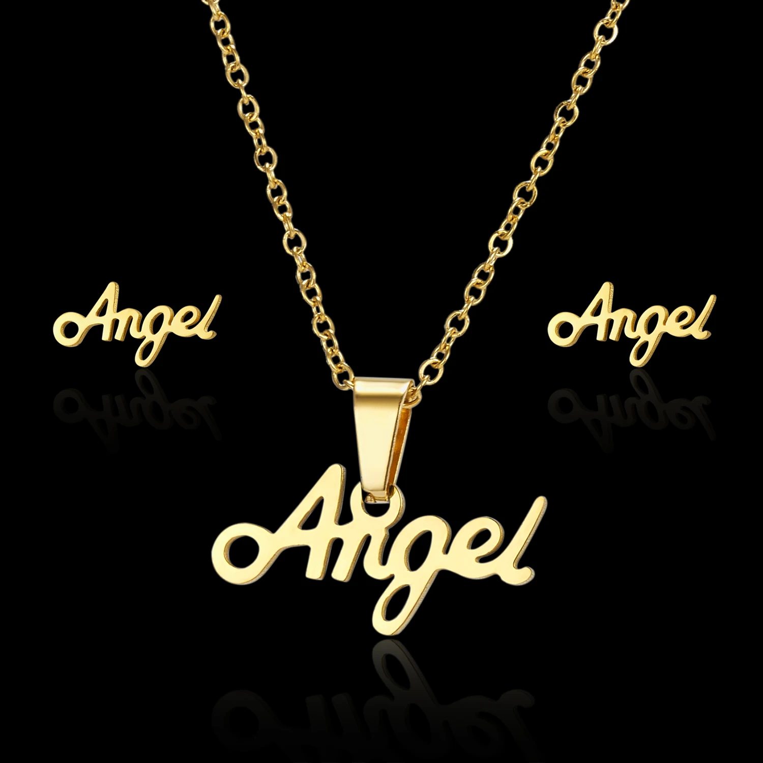 Angle Letters Belleper золотой цвет комплект ювелирных изделий Ангел письмо кошка коготь двойной любовь полые Нержавеющая сталь ожерелье Комплект сережек для женщин Подарки - Окраска металла: Angle Letters