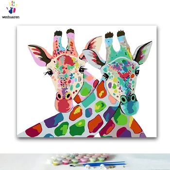 

DIY Coloring paint by numbers Two colorful giraffes paintings by numbers with kits 40x50 framed