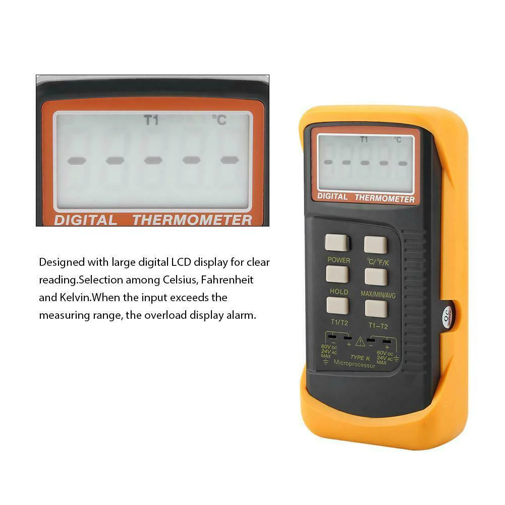 6802 II K-type портативный мини автоматический термометр с жидкокристаллическим дисплеем Цифровой пластиковый двухканальный Замена Профессиональный датчик