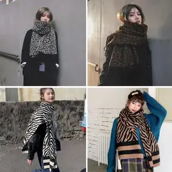 Fashion Women Winter Imitation Cashmere Scarf Warmth Pattern Zebra Autumn Cashmere Famale Scarf Dual-use Scarf Shawl Knitte F6k8