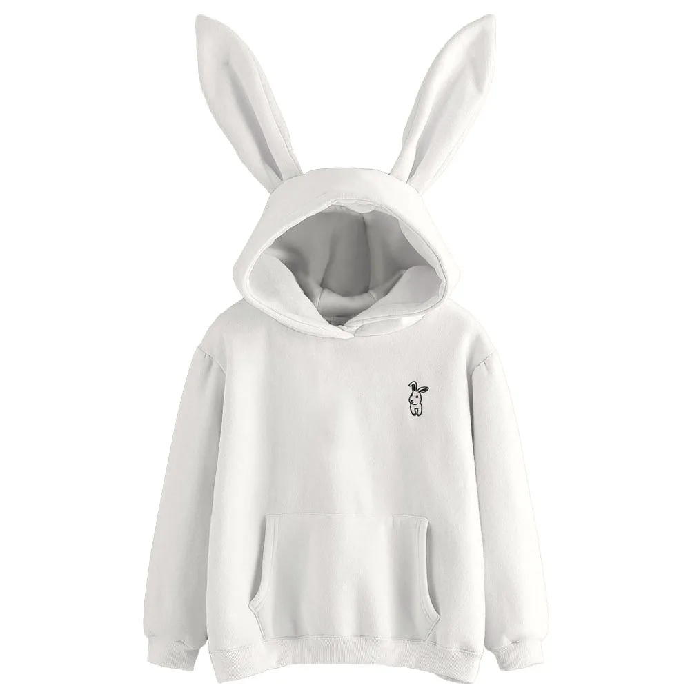 Cute Bunny Hoodies 3D Ears Sweatshirts Long Sleeve Pullover Tops Women Casual Clothes Autumn Winter Warm Outwear New Coat S-XL - Цвет: Белый