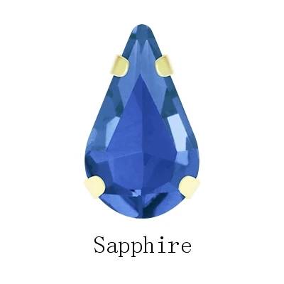 Sapphire Блестящие синие серии блестящие грушевидные стеклянные хрустальные стразы высокого качества пришивные стразы с Золотые когти нашивки для одежды сумки - Цвет: Sapphire