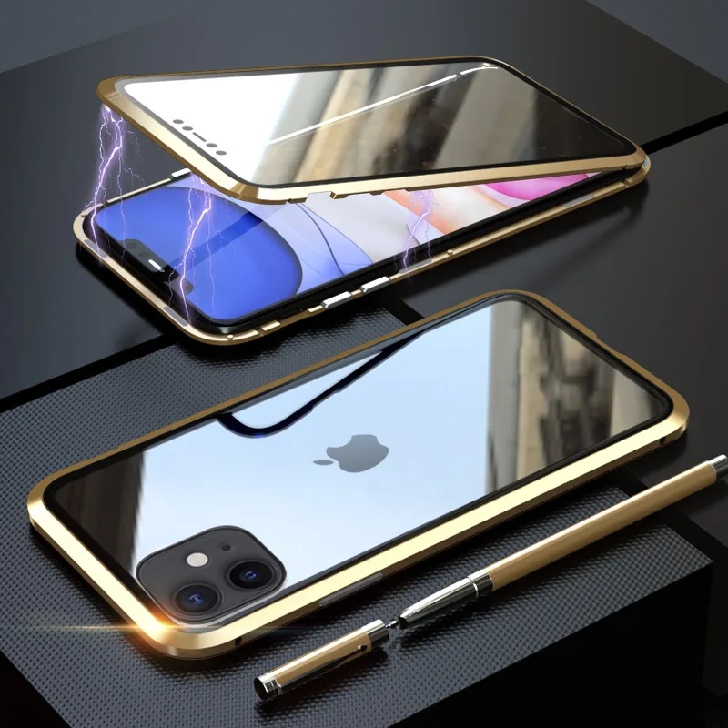 Металлический чехол с магнитной адсорбцией для iphone 11 pro max 11pro двусторонний чехол из закаленного стекла на магните